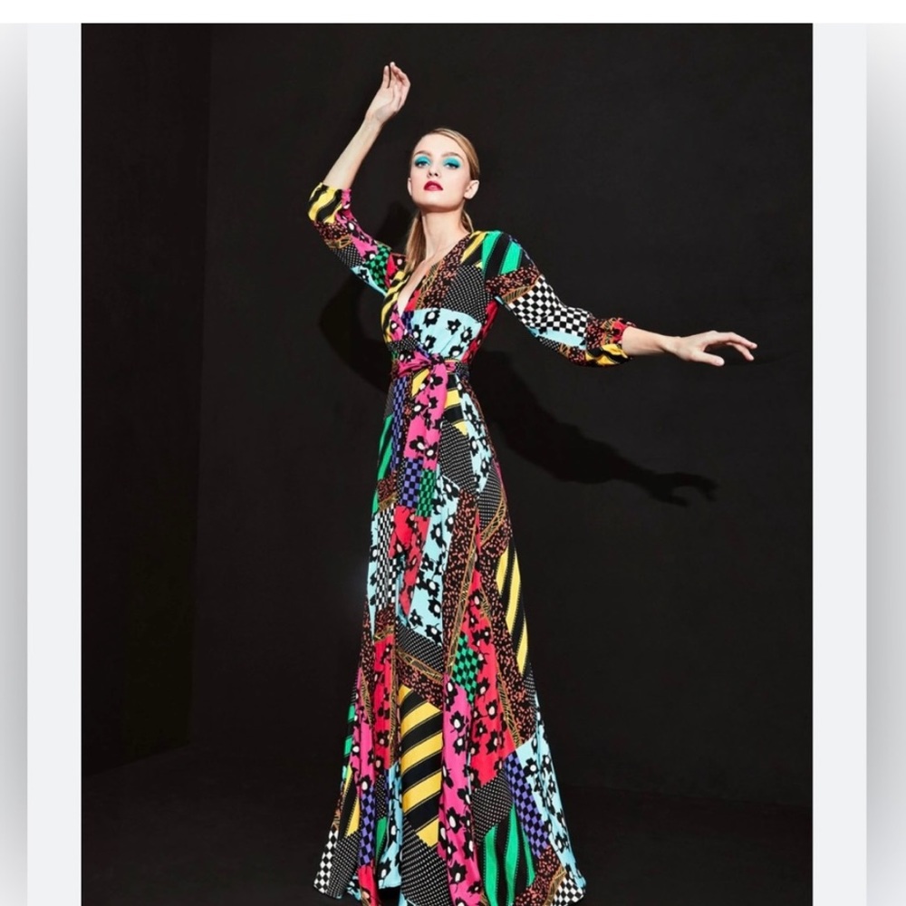 Alice + Olivia Runway Collection- Coco Mock-Wrap Blouson-Sleeve Maxi Dress